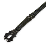 Black dog leash with metal clip on a white background