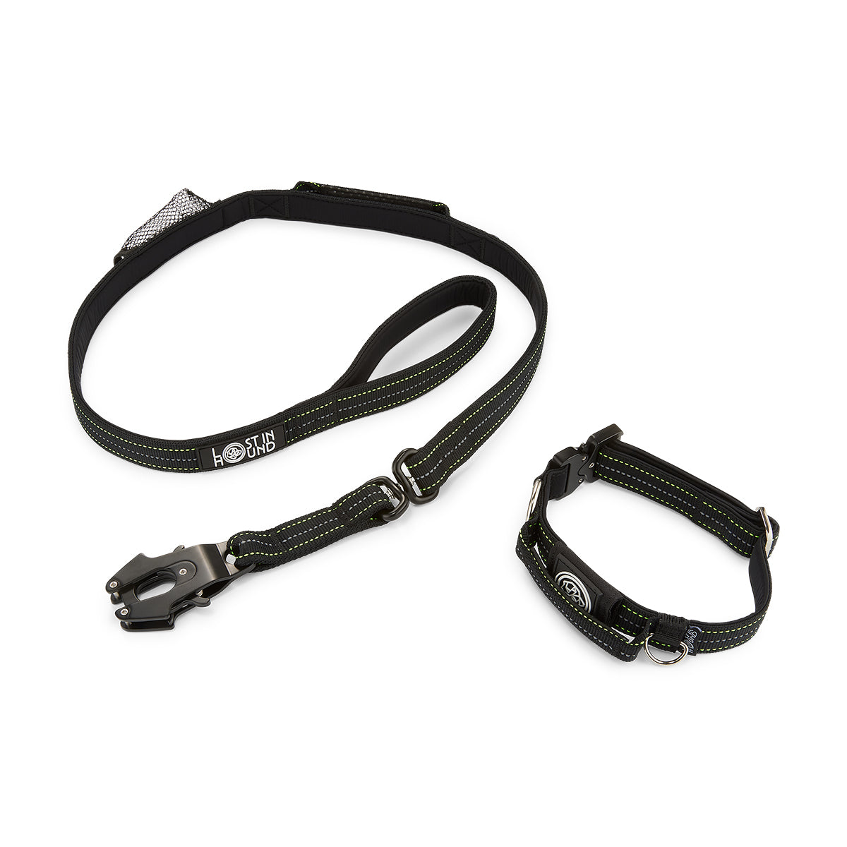 Black dog leash and collar set on a white background